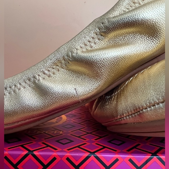 Tory Burch Eddie Gold Nappa Ballet Leather Flats Size 8 - Picture 10 of 16